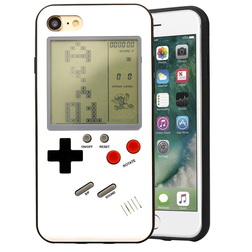 iPhone 8 Plus / 7 Plus Retro Tetris Classic Gaming Console Handheld GAME Player Case (White)
